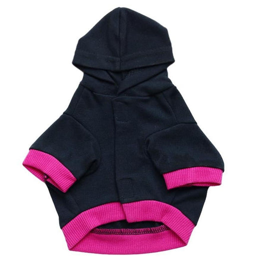 JMT-749066 Cotton Wool Hooded T-Shirt for Small Dogs - Black with Rose Red Edge