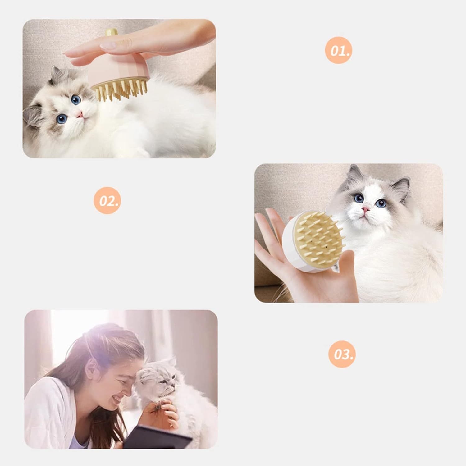 JMT-749130 Pet Shampoo Brush for Dogs and Cats - 3-in-1 Bathing, Massaging, and Grooming Tool with Hair Removal Features