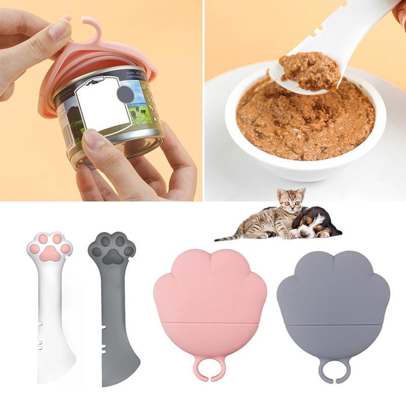 JMT-749322 Pet Food Spoon and Can Opener Set for Cats and Dogs - Multi-Functional Silicone Accessory with Reusable Lids and Easy Scoop Design