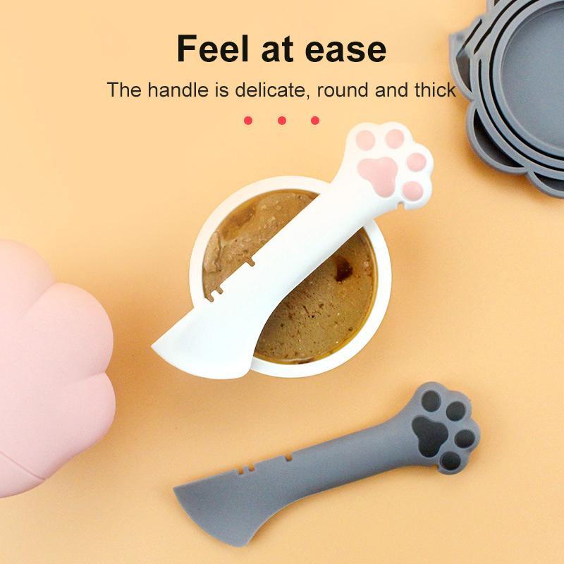 JMT-749322 Pet Food Spoon and Can Opener Set for Cats and Dogs - Multi-Functional Silicone Accessory with Reusable Lids and Easy Scoop Design