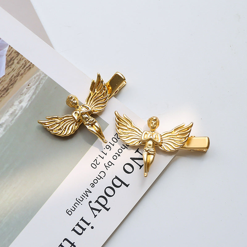 JMT-749834 Metal Angel Hairpin for Women – Gold and Silver Duckbill Clip for Bangs