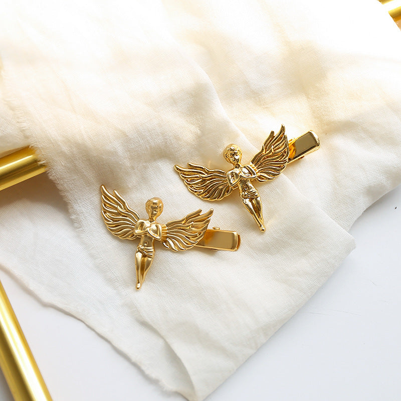 JMT-749834 Metal Angel Hairpin for Women – Gold and Silver Duckbill Clip for Bangs