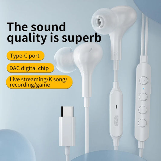 JMT-749962 Digital Type C Heavy Bass Wired Earbuds for Live Broadcasting and K-Song Voice Conversion