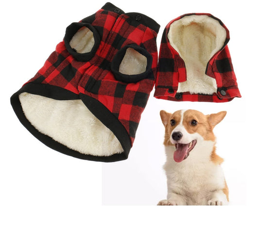 JMT-750218 Plaid Detachable Hooded Pet Jacket for Autumn and Winter – Quilted Cotton and Flannel Lining