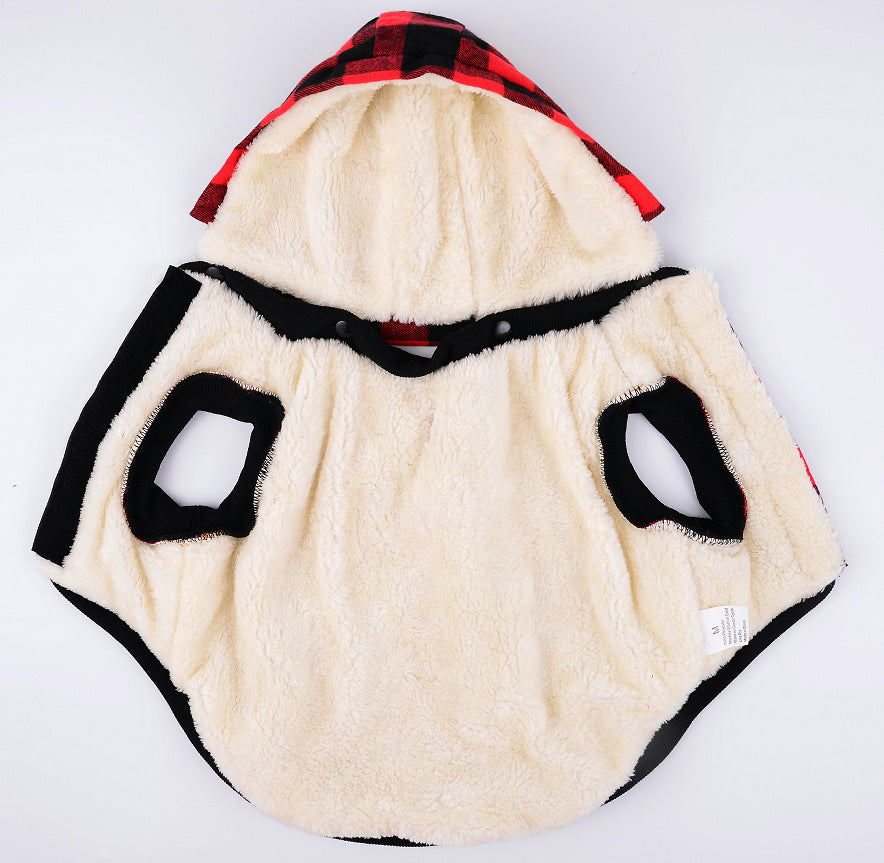 JMT-750218 Plaid Detachable Hooded Pet Jacket for Autumn and Winter – Quilted Cotton and Flannel Lining