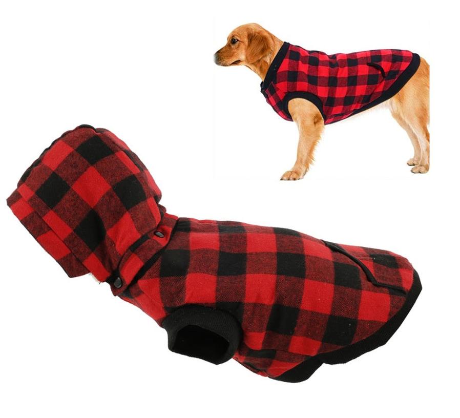 JMT-750218 Plaid Detachable Hooded Pet Jacket for Autumn and Winter – Quilted Cotton and Flannel Lining