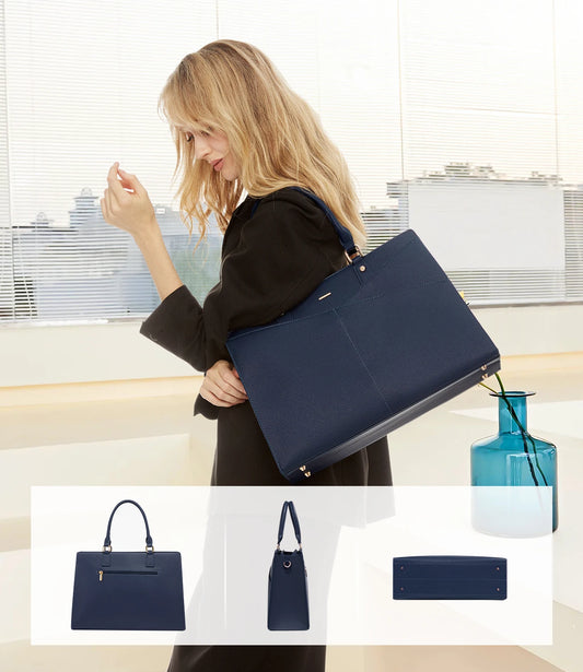 JMT-750282 Large PU Leather Work Tote Bag Set for Women, Dual Computer Briefcase and Shoulder Bag, Fits 15.6-Inch Laptops