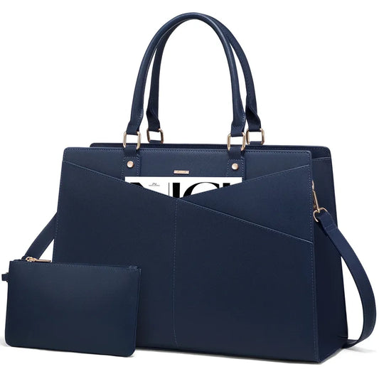 JMT-750282 Large PU Leather Work Tote Bag Set for Women, Dual Computer Briefcase and Shoulder Bag, Fits 15.6-Inch Laptops