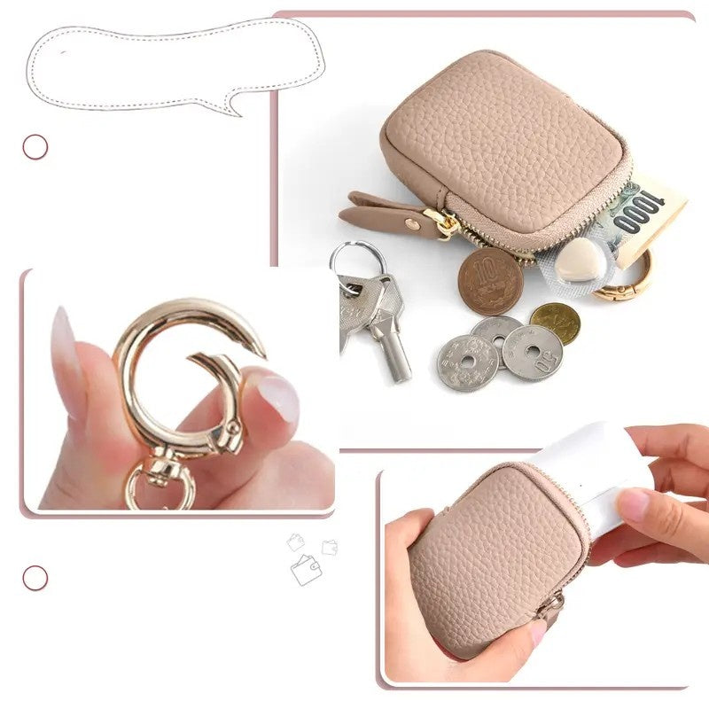 JMT-750986 Small Leather Coin Purse with Zipper and Keychain for Easy Access