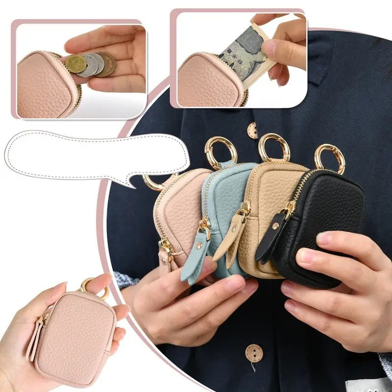 JMT-750986 Small Leather Coin Purse with Zipper and Keychain for Easy Access