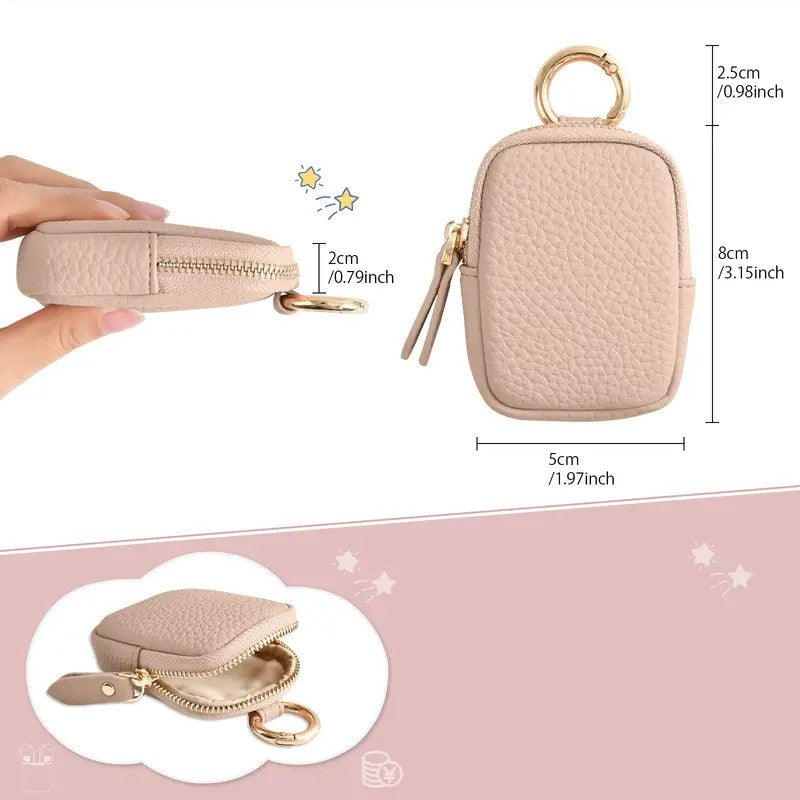 JMT-750986 Small Leather Coin Purse with Zipper and Keychain for Easy Access