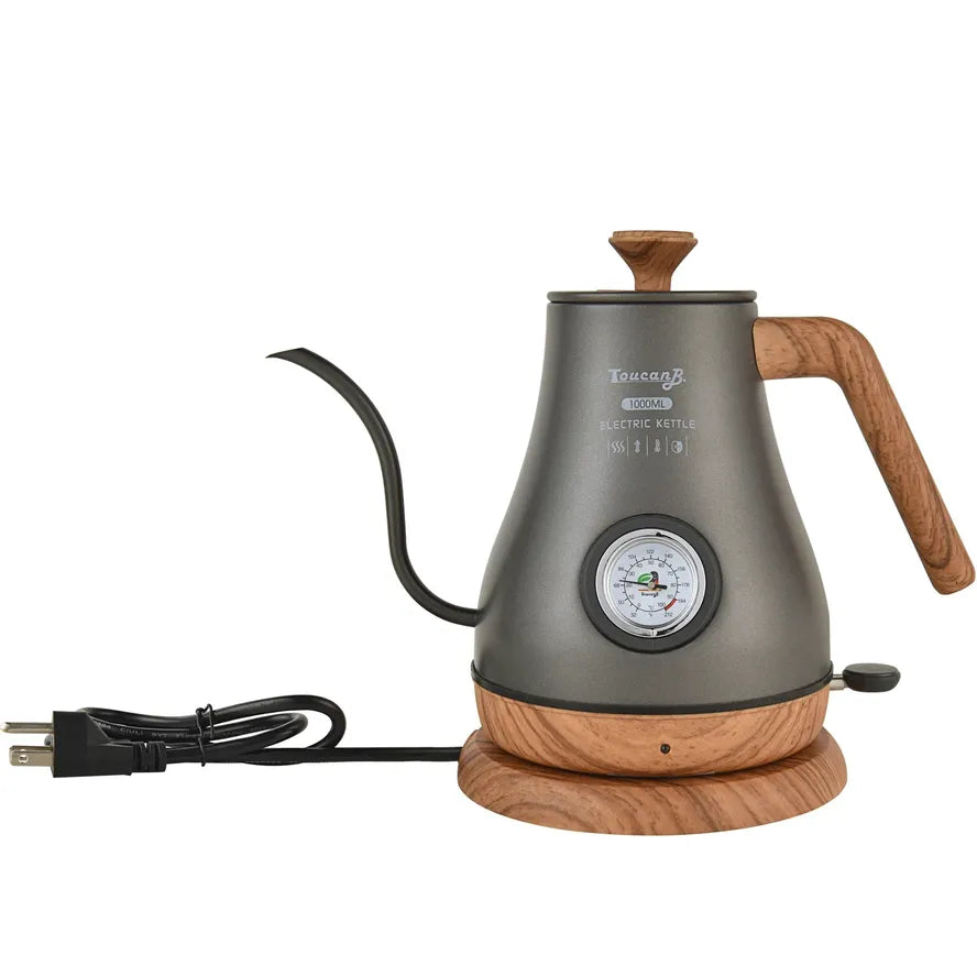 JMT-751306 Electric Gooseneck Kettle with Leak-Proof Design and Integrated Thermometer, 1L Capacity, Stainless Steel, 360° Rotational Base