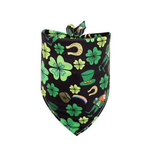 JMT-752074 St. Patrick's Day Four-Leaf Clover Pet Triangle Scarf and Saliva Towel - Sizes S and M