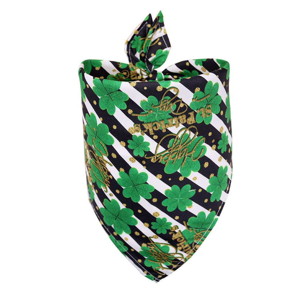 JMT-752074 St. Patrick's Day Four-Leaf Clover Pet Triangle Scarf and Saliva Towel - Sizes S and M