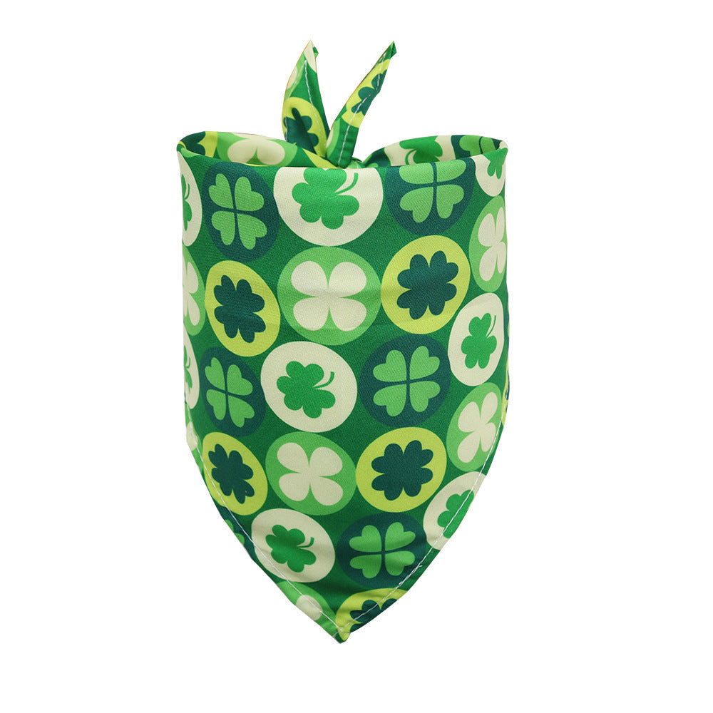 JMT-752074 St. Patrick's Day Four-Leaf Clover Pet Triangle Scarf and Saliva Towel - Sizes S and M