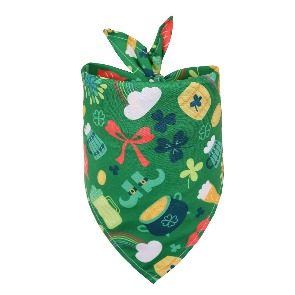JMT-752074 St. Patrick's Day Four-Leaf Clover Pet Triangle Scarf and Saliva Towel - Sizes S and M