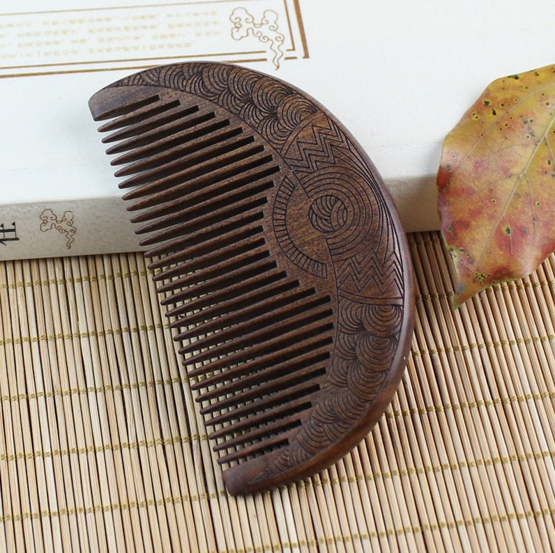 JMT-752586 Portable Gold Sandalwood Comb for Teeth Care - 10.5cm x 5.6cm x 1.3cm