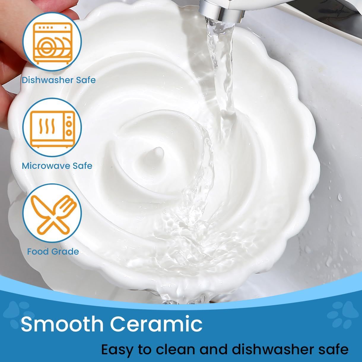 JMT-752778 Elevated Ceramic Pet Slow Feed Dish with Flower Pool Design for Cats and Small Dogs