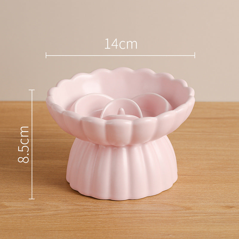 JMT-752778 Elevated Ceramic Pet Slow Feed Dish with Flower Pool Design for Cats and Small Dogs