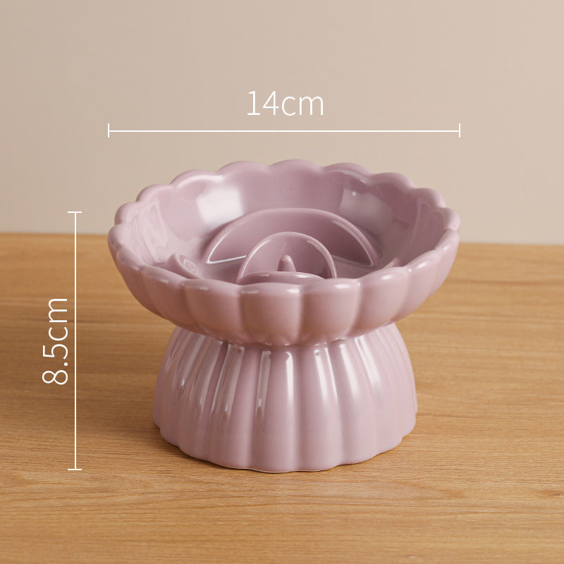 JMT-752778 Elevated Ceramic Pet Slow Feed Dish with Flower Pool Design for Cats and Small Dogs