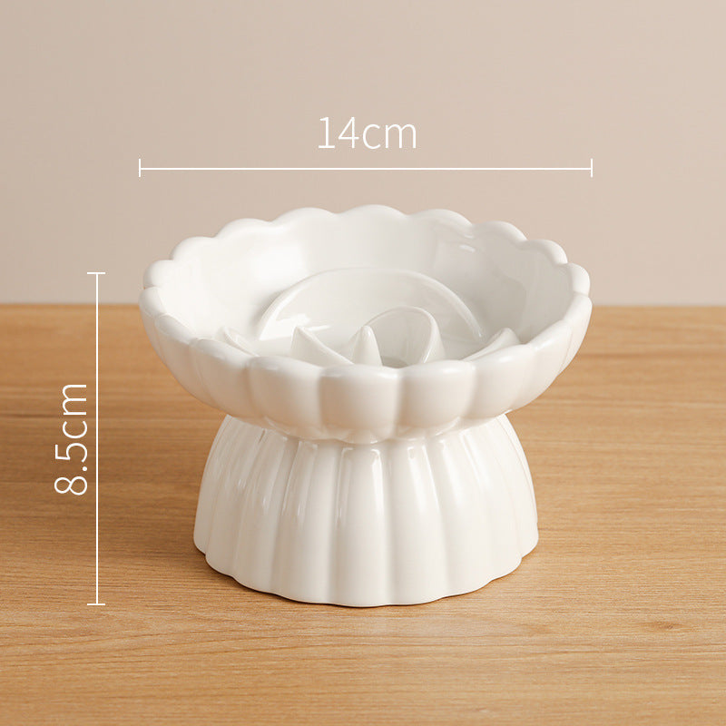JMT-752778 Elevated Ceramic Pet Slow Feed Dish with Flower Pool Design for Cats and Small Dogs