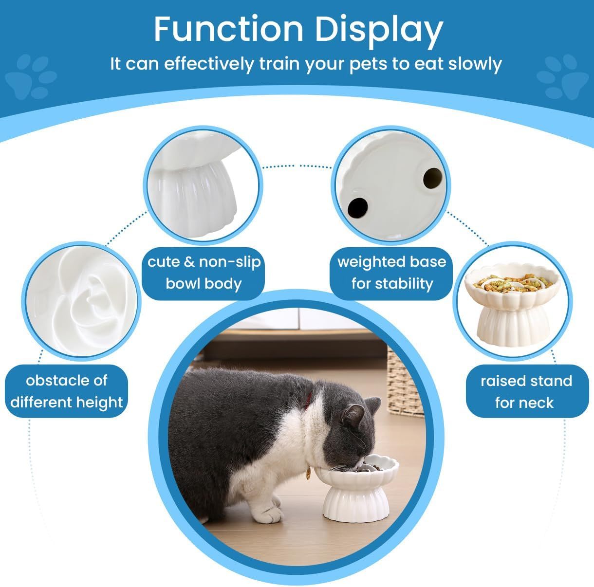 JMT-752778 Elevated Ceramic Pet Slow Feed Dish with Flower Pool Design for Cats and Small Dogs