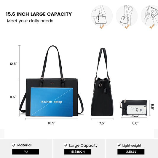 JMT-753482 Fashionable PU Leather Tote Laptop Bag Suitable for 15.6-Inch Laptops for Business and Travel