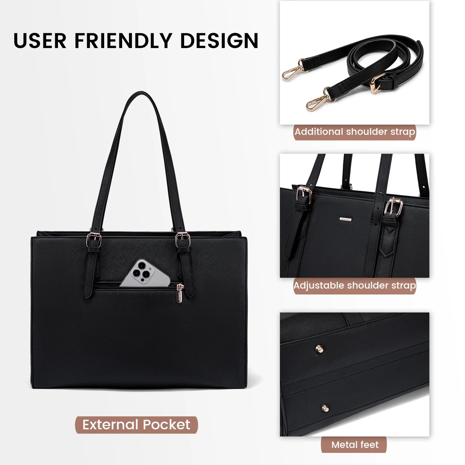 JMT-753482 Fashionable PU Leather Tote Laptop Bag Suitable for 15.6-Inch Laptops for Business and Travel