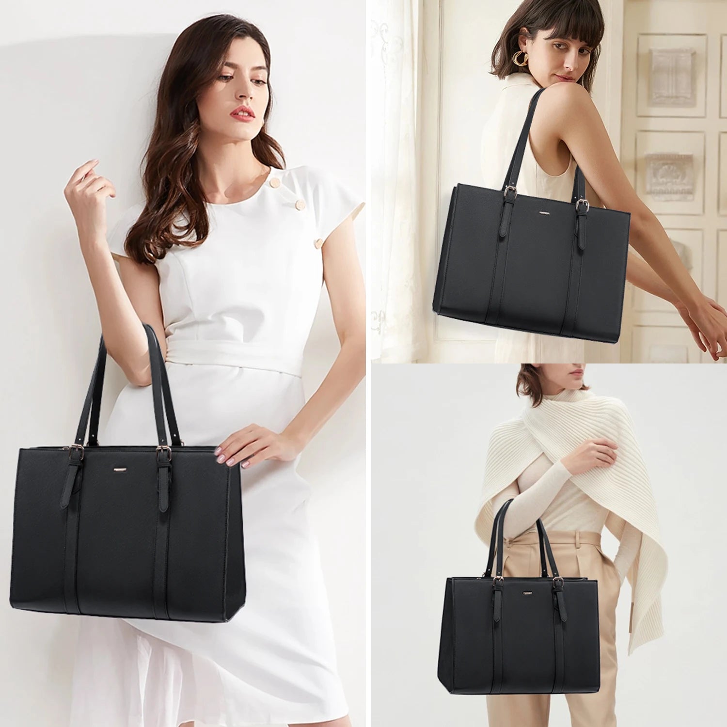 JMT-753482 Fashionable PU Leather Tote Laptop Bag Suitable for 15.6-Inch Laptops for Business and Travel