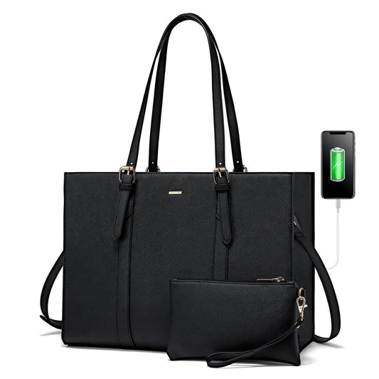 JMT-753482 Fashionable PU Leather Tote Laptop Bag Suitable for 15.6-Inch Laptops for Business and Travel