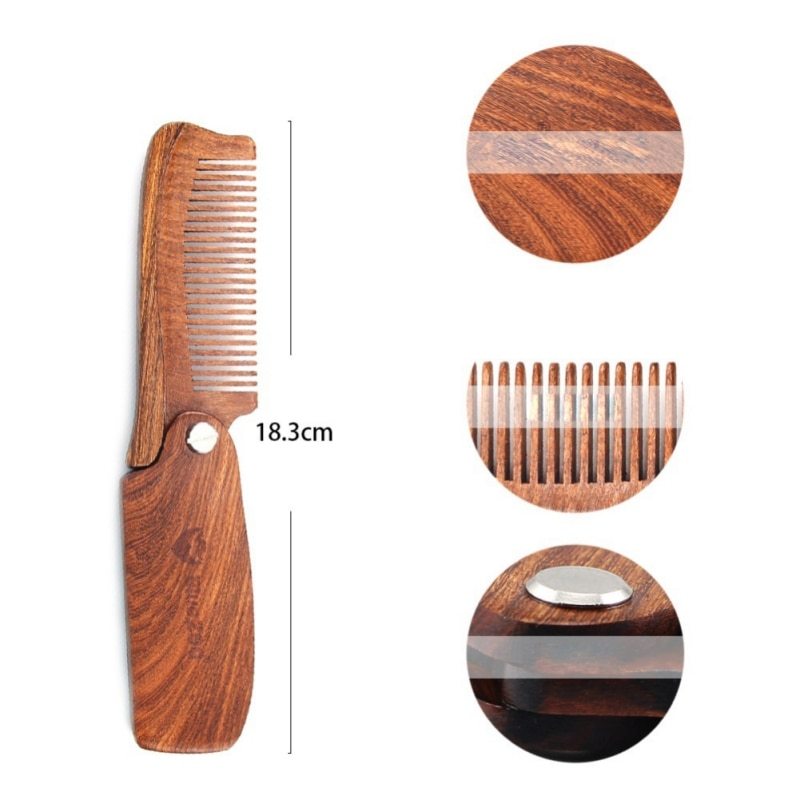 JMT-753738 Folding Comb with PU Leather Carrying Case for Hair and Beard Care