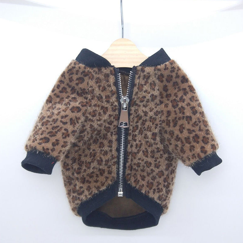 JMT-754378 Autumn Long-Sleeved Leopard Print Jacket for Dogs in Blue - Cozy Two-Legged Pet Coat