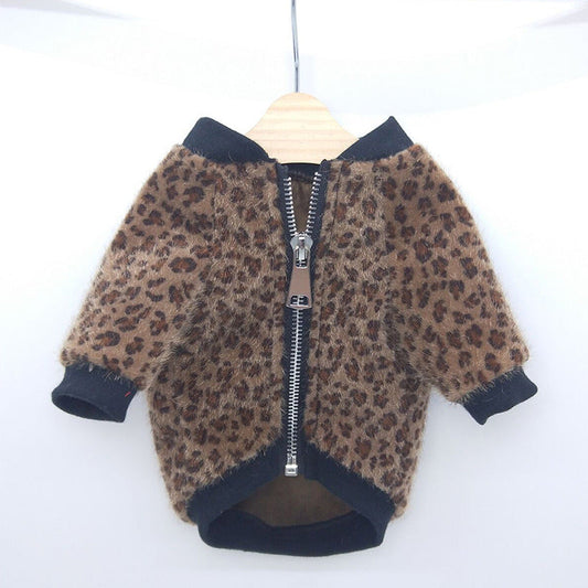 JMT-754378 Autumn Long-Sleeved Leopard Print Jacket for Dogs in Blue - Cozy Two-Legged Pet Coat