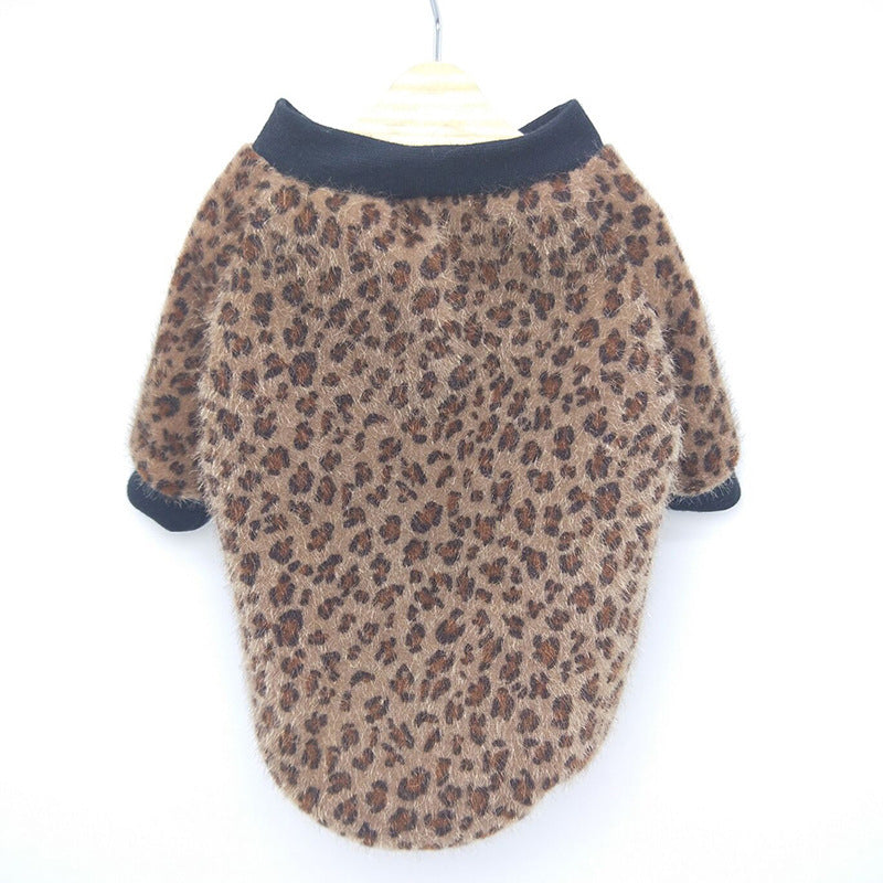 JMT-754378 Autumn Long-Sleeved Leopard Print Jacket for Dogs in Blue - Cozy Two-Legged Pet Coat