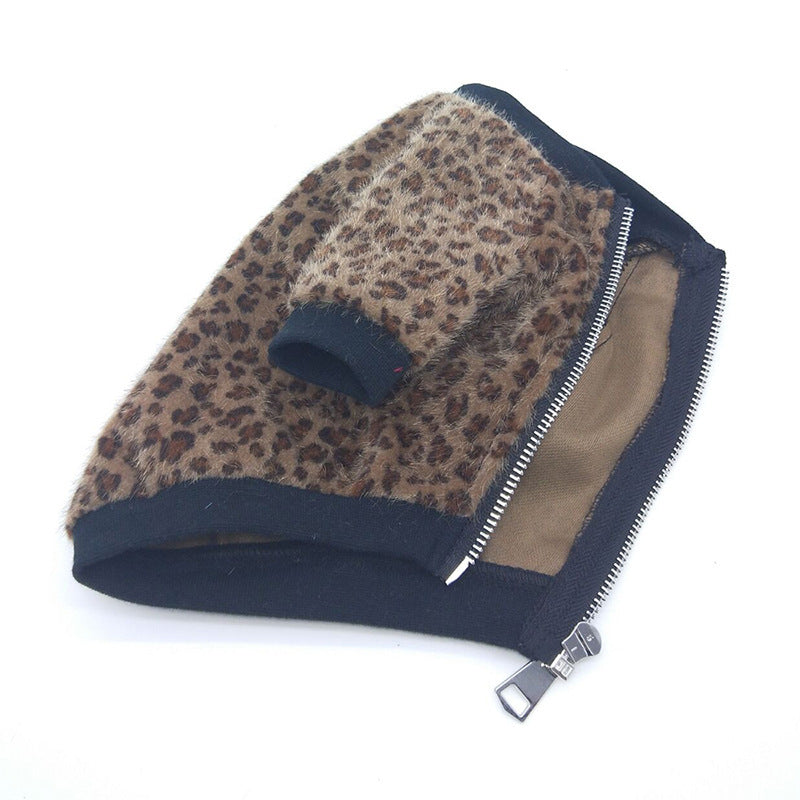 JMT-754378 Autumn Long-Sleeved Leopard Print Jacket for Dogs in Blue - Cozy Two-Legged Pet Coat