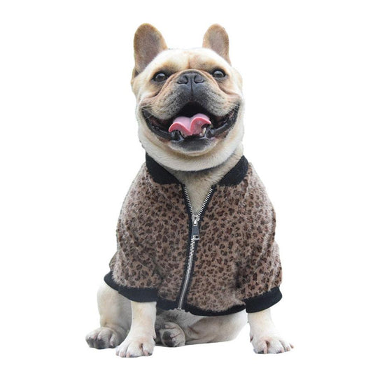 JMT-754378 Autumn Long-Sleeved Leopard Print Jacket for Dogs in Blue - Cozy Two-Legged Pet Coat