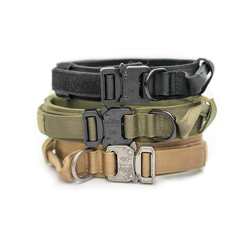 JMT-754570 Tactical Nylon Dog Collar for Large Breeds - Adjustable Size M, L, XL in Black, Army Green, Khaki