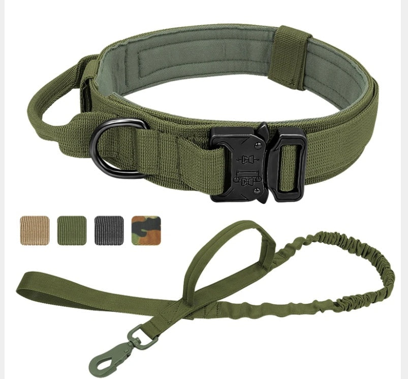 JMT-754570 Tactical Nylon Dog Collar for Large Breeds - Adjustable Size M, L, XL in Black, Army Green, Khaki