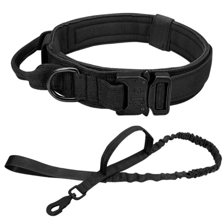 JMT-754570 Tactical Nylon Dog Collar for Large Breeds - Adjustable Size M, L, XL in Black, Army Green, Khaki