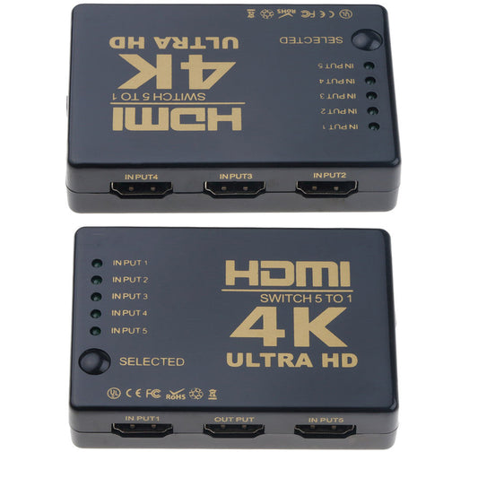 JMT-755082 5-In-1 HDMI Switcher with Remote Control for Easy Signal Switching