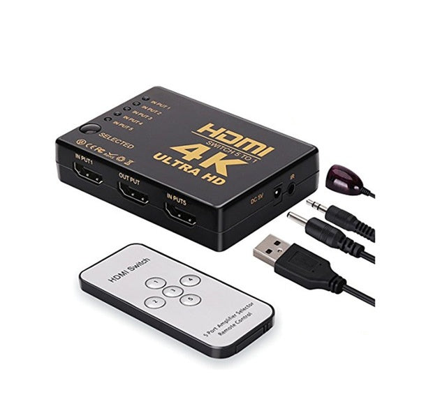JMT-755082 5-In-1 HDMI Switcher with Remote Control for Easy Signal Switching