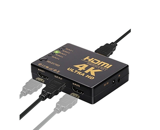 JMT-755082 5-In-1 HDMI Switcher with Remote Control for Easy Signal Switching