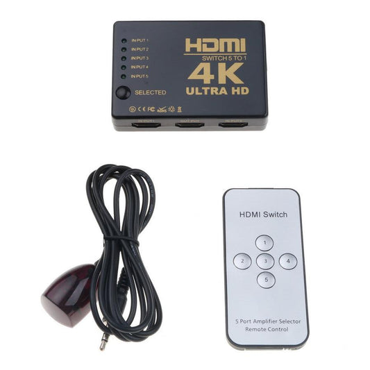 JMT-755082 5-In-1 HDMI Switcher with Remote Control for Easy Signal Switching