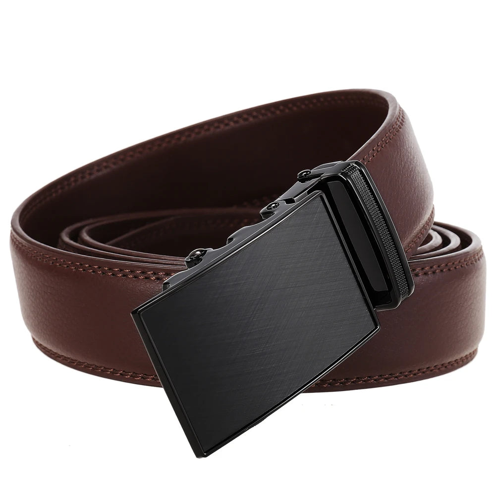 JMT-755658 Automatic Buckle Ratchet Men's Cowhide Leather Belt - Stylish and Durable Design