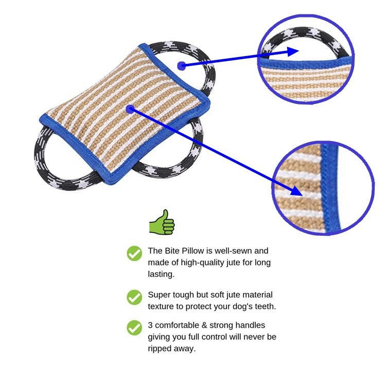 JMT-756042 Tear-Resistant Jute Bite Pillow with 3 Handles for Dog Training