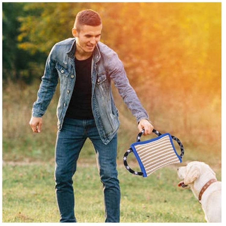 JMT-756042 Tear-Resistant Jute Bite Pillow with 3 Handles for Dog Training