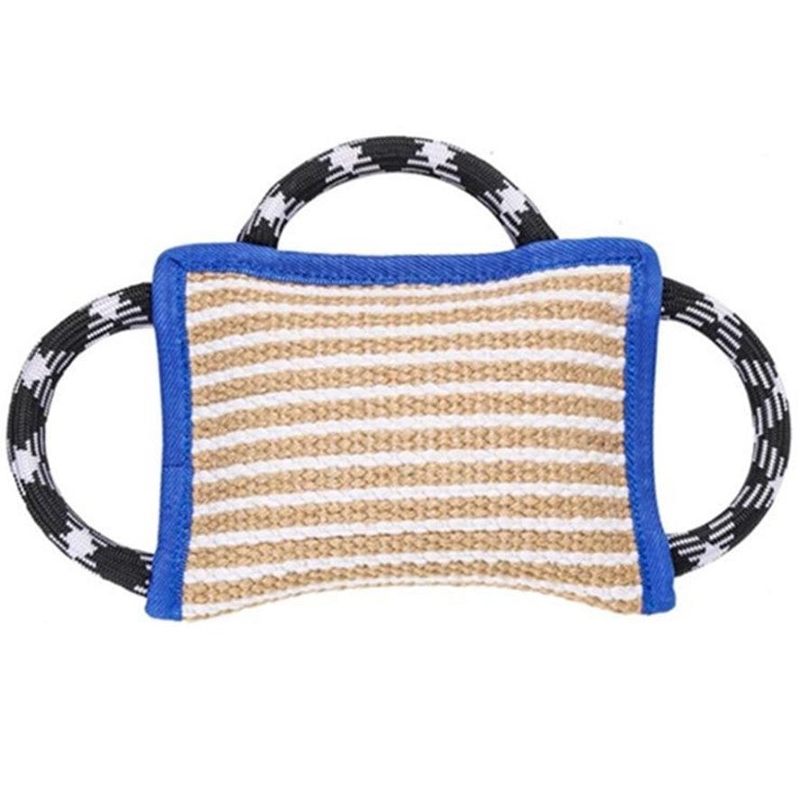 JMT-756042 Tear-Resistant Jute Bite Pillow with 3 Handles for Dog Training