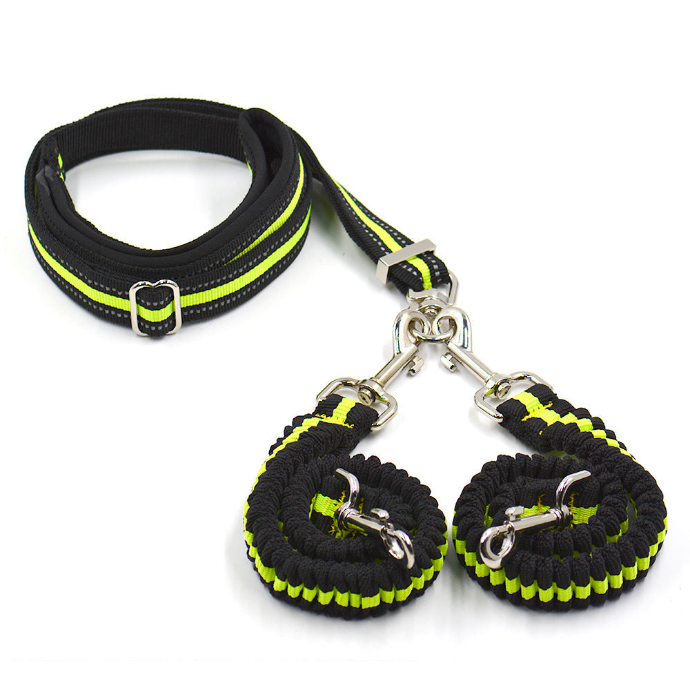 JMT-756554 Adjustable Double-Headed Nylon Dog Leash - One-to-Two Connector, 50-100cm Main Traction, 70-110cm Side Traction