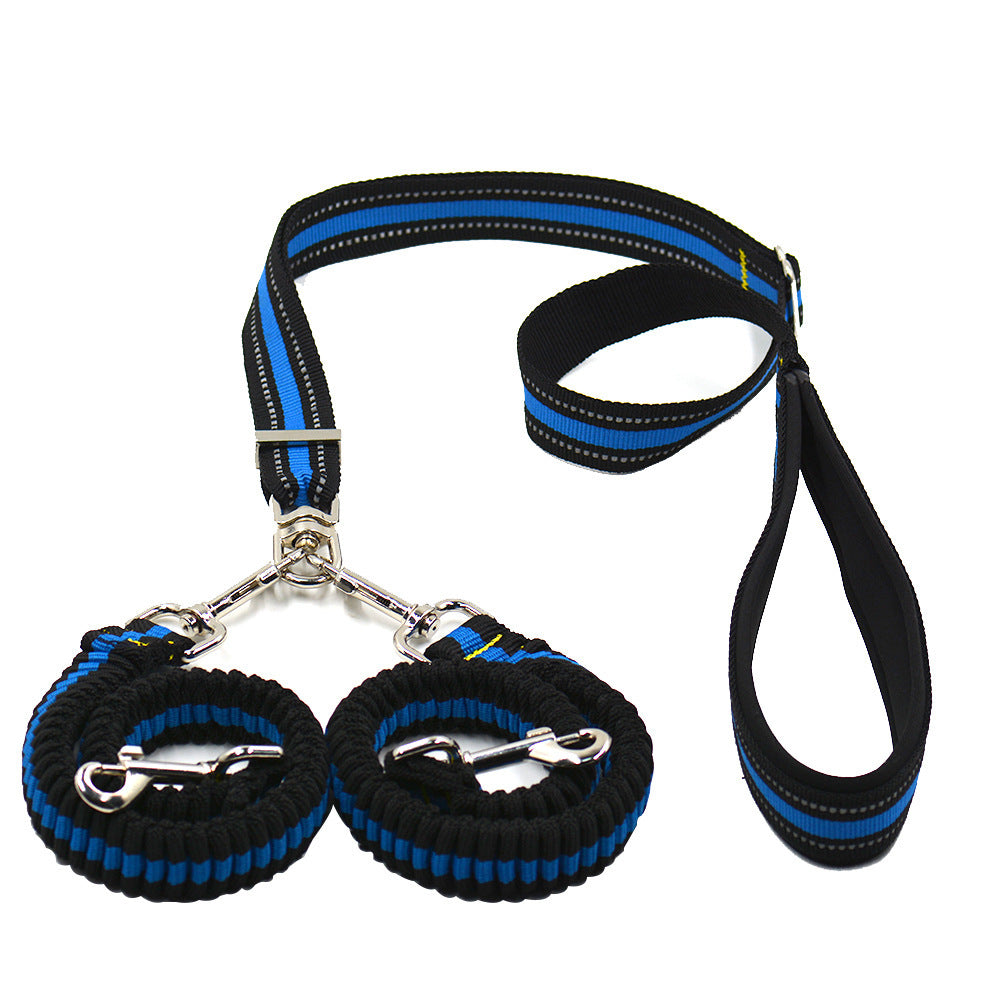JMT-756554 Adjustable Double-Headed Nylon Dog Leash - One-to-Two Connector, 50-100cm Main Traction, 70-110cm Side Traction