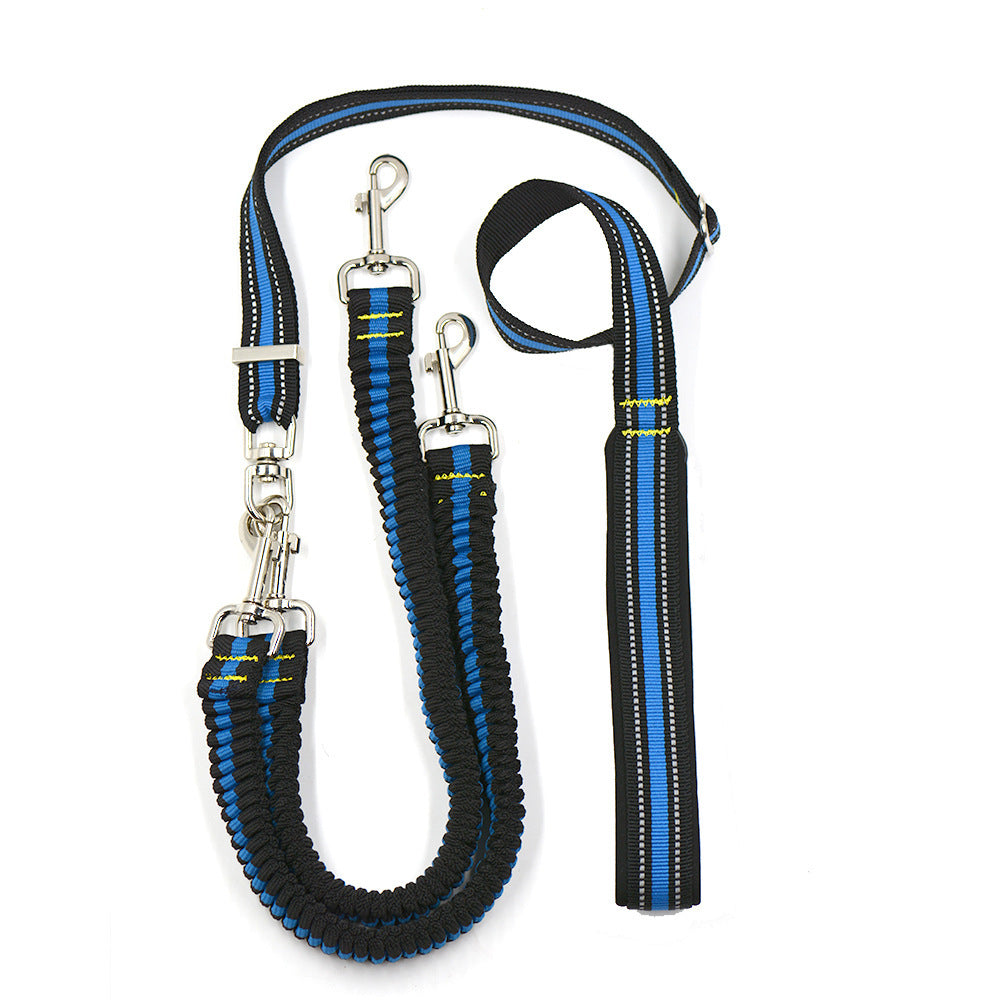 JMT-756554 Adjustable Double-Headed Nylon Dog Leash - One-to-Two Connector, 50-100cm Main Traction, 70-110cm Side Traction